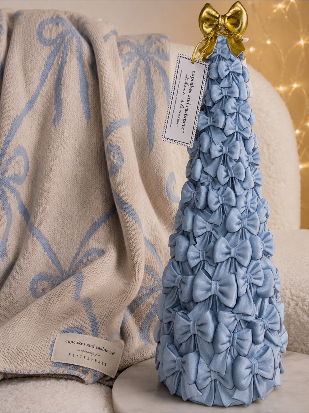 Cupcakes & Cashmere Blue Bow Throw Blanket & Bow Tree • RARE and One of A Kind